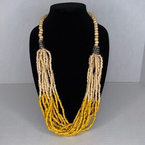 Vintage wooden Yellow and Cream Multi-Strand Necklace Waterfall Effect lot A8